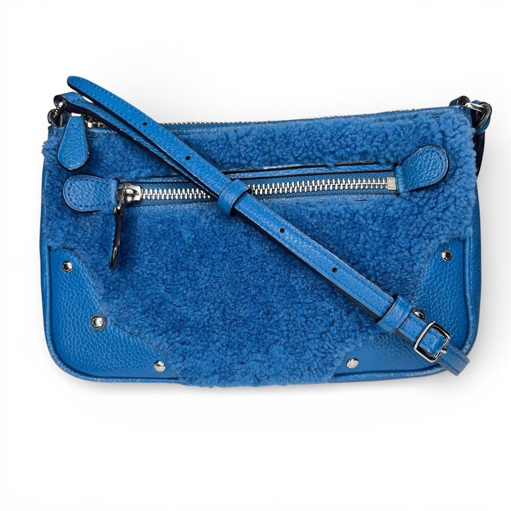 Coach Small Rhyder Pochette Blue Shearling Leather Crossbody Bag 36490 - Picture 11 of 12